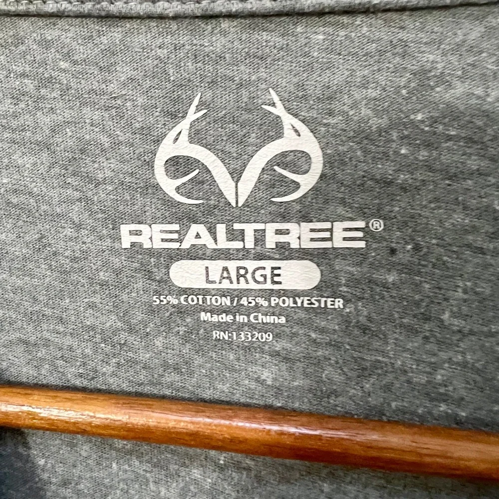 REALTREE Mens Long Sleeve Gray Shirt Logo Graphic Size Large Gorpcore Outdoor